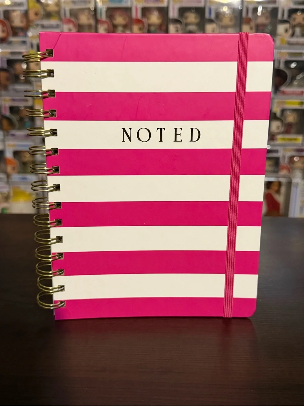 Noted Pink & White Striped Spiral Notebook with Elastic Closure